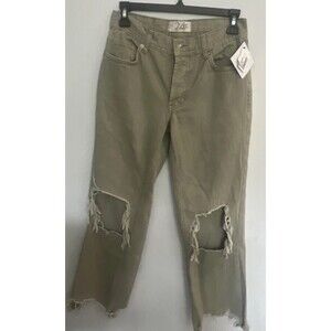 We the free distressed cropped jeans olive green Sz 24 Boho Grunge
